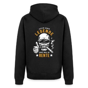 Auch eine Legende geht mal in Rente - Rentner - Unisex Premium Bio Zip Hoodie - Schwarz - Hinten - Nico (187cm)
