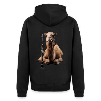 Kamel Klarinette - Unisex Premium Bio Zip Hoodie - Schwarz - Hinten - Nico (187cm)