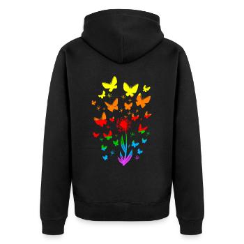 LGBT Blumen Frühling Schmetterlinge Natur - Unisex Premium Bio Zip Hoodie - Schwarz - Hinten - Nico (187cm)