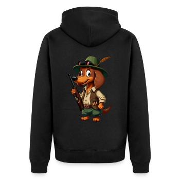 Witzger Jagdhund für einen Jäger mit Hund - Unisex Premium Bio Zip Hoodie - Schwarz - Hinten - Nico (187cm)