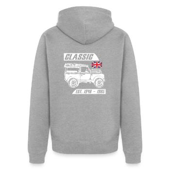 Landy Classic Car - Unisex Premium Bio Zip Hoodie - Grau meliert - Hinten - Nico (187cm)