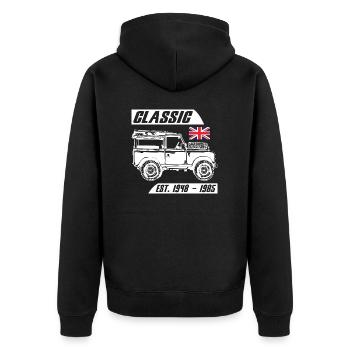 Landy Classic Car - Unisex Premium Organic Zip Hoodie - black - Back - Nico (187cm)