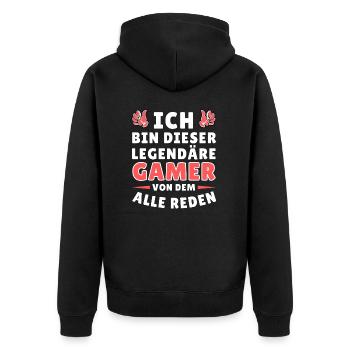Ich bin dieser legendäre Gamer - Unisex Premium Bio Zip Hoodie - Schwarz - Hinten - Nico (187cm)