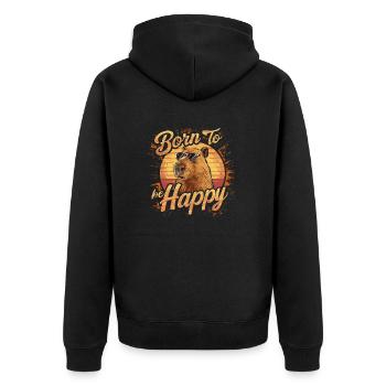Capybara - Born to be happy - Unisex Premium Organic Zip Hoodie - black - Back - Nico (187cm)
