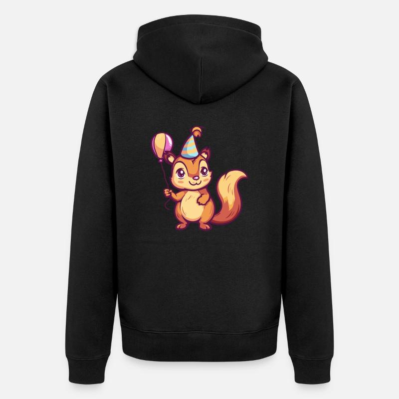Écureuil Anniversaire Bande dessinée Mignon - Veste à capuche bio Premium Unisexe - noir