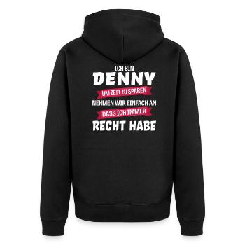 Denny Name Vorname Spruch - Unisex Premium Bio Zip Hoodie - Schwarz - Hinten - Nico (187cm)