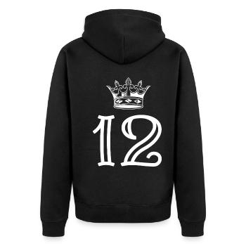 12 Zahl Krone - Unisex Premium Bio Zip Hoodie - Schwarz - Hinten - Nico (187cm)