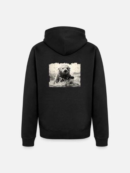 Surfing Sea Otter - Unisex Premium Organic Zip Hoodie - black