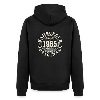 60. Geburtstag 2025 Hamburger Original Geschenk - Unisex Premium Bio Zip Hoodie - Schwarz - Hinten - Nico (187cm)