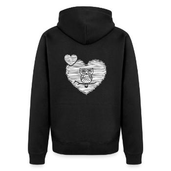 Eule "alte Eule mit Herz" Eulensammlung Eulen - Unisex Premium Bio Zip Hoodie - Schwarz - Hinten - Nico (187cm)