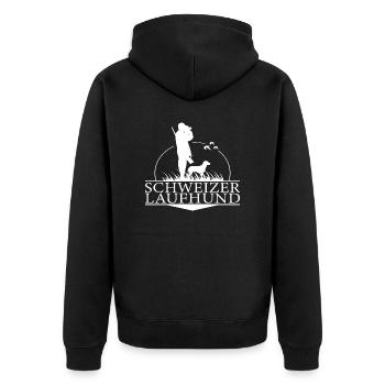 Schweizer Laufhund Jagdhunderasse Jäger Wilsigns - Unisex Premium Bio Zip Hoodie - Schwarz - Hinten - Nico (187cm)