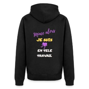 MINCE ALORS je suis en télétravail - Veste à capuche bio Premium Unisexe - noir - Dos - Nico (187cm)