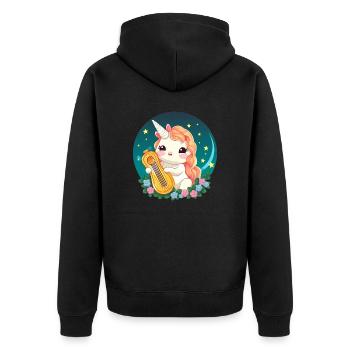 Licorne avec instrument à cordes pincées - Veste à capuche bio Premium Unisexe - noir - Dos - Nico (187cm)