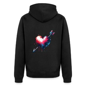 Herz Kunst mit Pfeil Liebevoll - Unisex Premium Bio Zip Hoodie - Schwarz - Hinten - Nico (187cm)