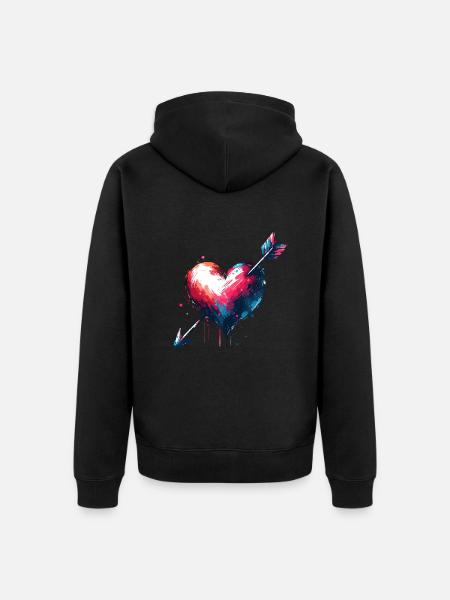 Heart Art with Arrow Lovingly - Unisex Premium Organic Zip Hoodie - black