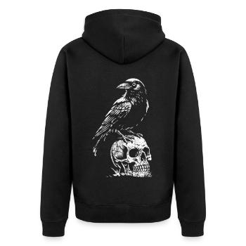 Black Raven - Skull - Mythology - Unisex Premium Organic Zip Hoodie - black - Back - Nico (187cm)