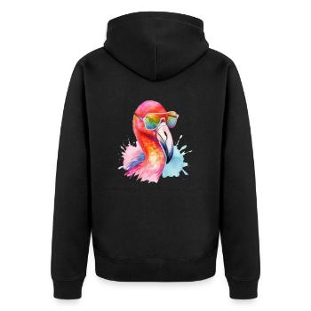 Colorful cool flamingo with sunglasses - Unisex Premium Organic Zip Hoodie - black - Back - Nico (187cm)