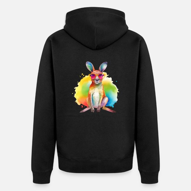 Buntes cooles Känguru mit Sonnenbrille - Unisex Premium Bio Zip Hoodie - Schwarz
