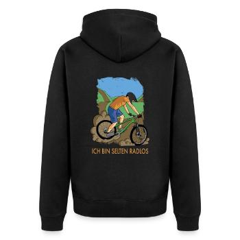 MTB Fahrer Mountainbike Ich Bin Selten Radlos - Unisex Premium Bio Zip Hoodie - Schwarz - Hinten - Nico (187cm)