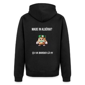 Made in algeria écriture blanche - Veste à capuche bio Premium Unisexe - noir - Dos - Nico (187cm)