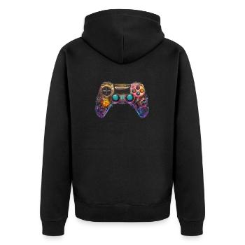 FusionX EvoGrip // Gaming Controller Art - Unisex Premium Organic Zip Hoodie - black - Back - Nico (187cm)