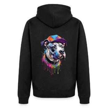 Pitbull Graffiti Hund mit Cap - Unisex Premium Bio Zip Hoodie - Schwarz - Hinten - Nico (187cm)