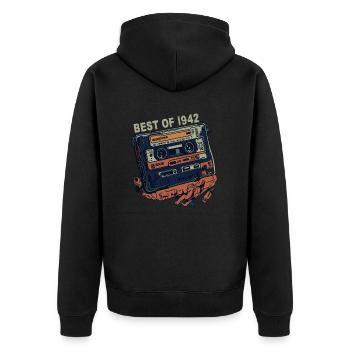 Cassette 1942 vintage 1942 - Millésime depuis 1942 - Veste à capuche bio Premium Unisexe - noir - Dos - Nico (187cm)