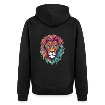 Lion - Unisex Premium Organic Zip Hoodie - black - Back - Nico (187cm)