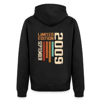 September 2009 Originelle Geschenkidee zum Geburtstag - Unisex Premium Bio Zip Hoodie - Schwarz - Hinten - Nico (187cm)