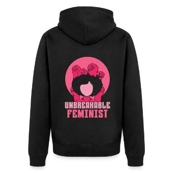 Ubreakable feminist - Unisex Premium Bio Zip Hoodie - Schwarz - Hinten - Nico (187cm)