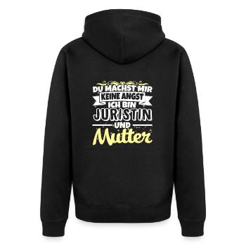 JURISTIN und Mutter - Keine Angst - Unisex Premium Bio Zip Hoodie - Schwarz - Hinten - Nico (187cm)