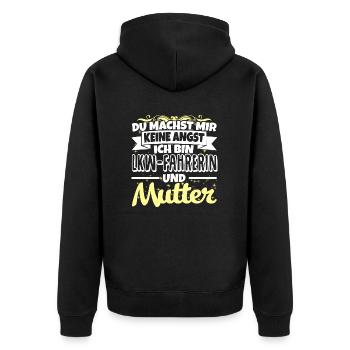 LKW-FAHRERIN und Mutter - Keine Angst - Unisex Premium Bio Zip Hoodie - Schwarz - Hinten - Nico (187cm)