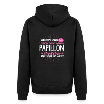 Papillon Hund Hunde Geschenk Überleben - Unisex Premium Bio Zip Hoodie - Schwarz - Hinten - Nico (187cm)