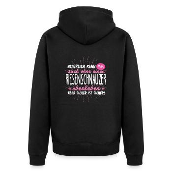 Niemals ohne RIESENSCHNAUZER - Unisex Premium Bio Zip Hoodie - Schwarz - Hinten - Nico (187cm)
