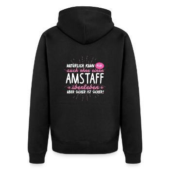 Niemals ohne AMERICAN STAFFORD - Unisex Premium Bio Zip Hoodie - Schwarz - Hinten - Nico (187cm)