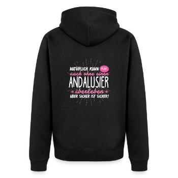 Niemals ohne ANDALUSIER - Unisex Premium Bio Zip Hoodie - Schwarz - Hinten - Nico (187cm)