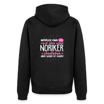 Niemals ohne NORIKER - Unisex Premium Bio Zip Hoodie - Schwarz - Hinten - Nico (187cm)