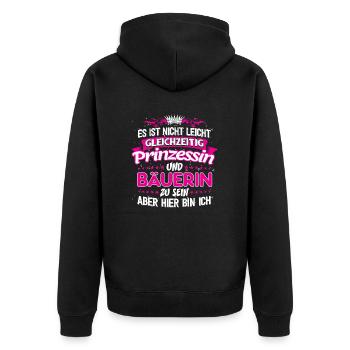 BÄUERIN - gleichzeitig Prinzessin - Unisex Premium Bio Zip Hoodie - Schwarz - Hinten - Nico (187cm)
