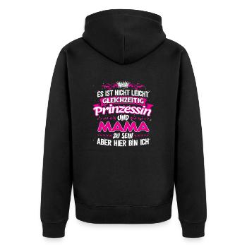 MAMA - gleichzeitig Prinzessin - Unisex Premium Bio Zip Hoodie - Schwarz - Hinten - Nico (187cm)