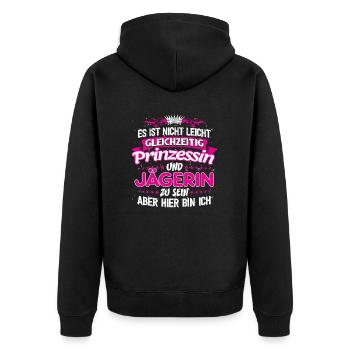JÄGERIN - gleichzeitig Prinzessin - Unisex Premium Bio Zip Hoodie - Schwarz - Hinten - Nico (187cm)