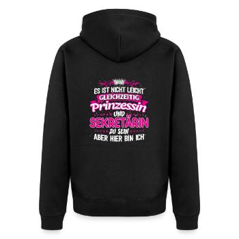 SEKRETÄRIN - gleichzeitig Prinzessin - Unisex Premium Bio Zip Hoodie - Schwarz - Hinten - Nico (187cm)