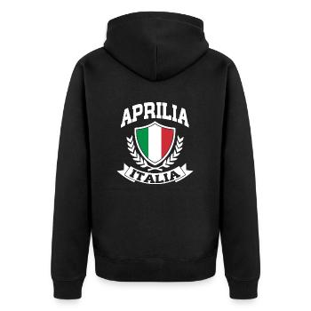 Aprilia Italia - Unisex Premium Bio Zip Hoodie - Schwarz - Hinten - Nico (187cm)