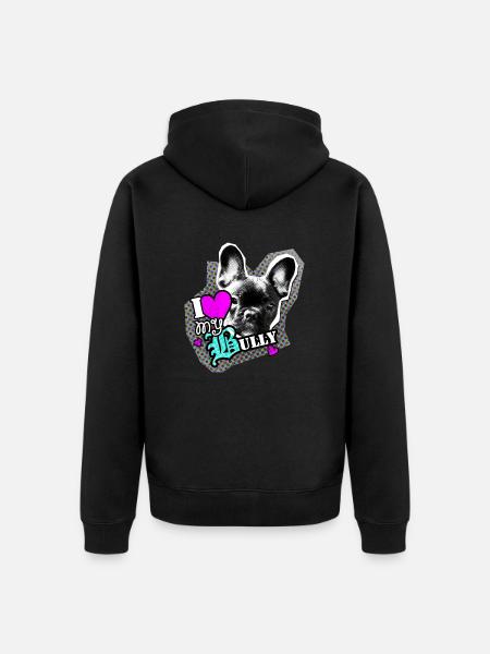 Bully - französische Bulldogge - Love - Unisex Premium Bio Zip Hoodie - Schwarz