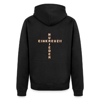 Jeder nur ein Kreuz! - Unisex Premium Bio Zip Hoodie - Schwarz - Hinten - Nico (187cm)