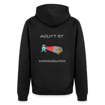 Agility is - communication - Unisex Premium Organic Zip Hoodie - black - Back - Nico (187cm)