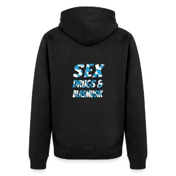 Sex, Drugs & Blasmusik - Unisex Premium Bio Zip Hoodie - Schwarz - Hinten - Nico (187cm)