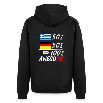 50% Griechisch 50% Deutsch - Unisex Premium Bio Zip Hoodie - Schwarz - Hinten - Nico (187cm)