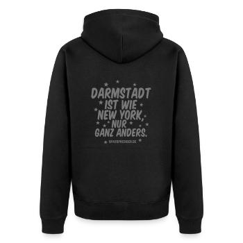 Darmstadt - Unisex Premium Bio Zip Hoodie - Schwarz - Hinten - Nico (187cm)