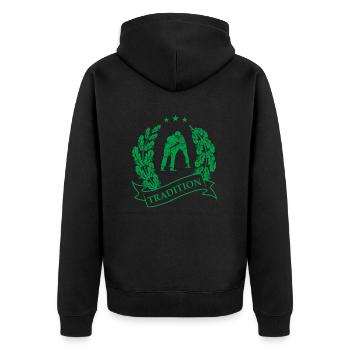 schwinger schwingen - Unisex Premium Bio Zip Hoodie - Schwarz - Hinten - Nico (187cm)