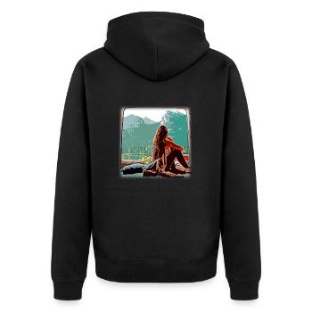 Woman in rear door - Unisex Premium Organic Zip Hoodie - black - Back - Nico (187cm)